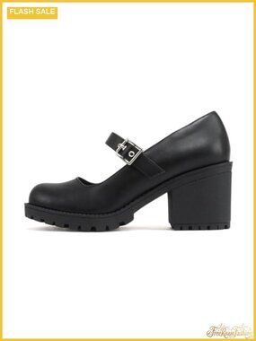 Mary Jane Pump Mid Chunky Block Heel Lug Sole Adjustable Strap